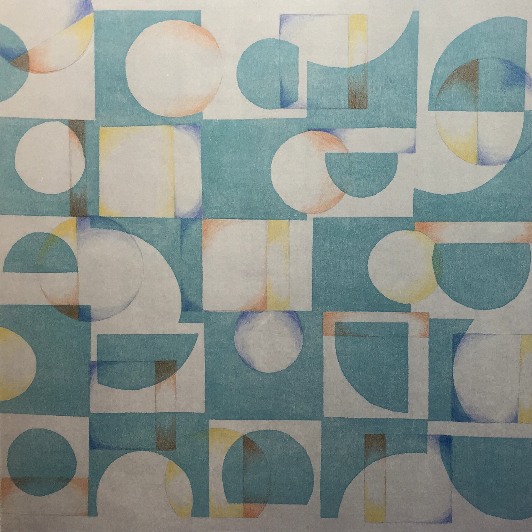Bauhaus Circle-Square - Linen/Pale Teal/Chroma: created by Monica Monaghan-Milstein for MonicaArts Design LLC